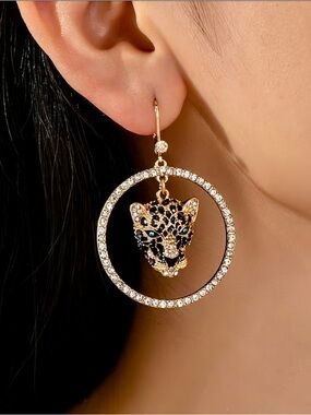 Leopard 🐆 Diamond Encrusted Gold Hoop Earrings